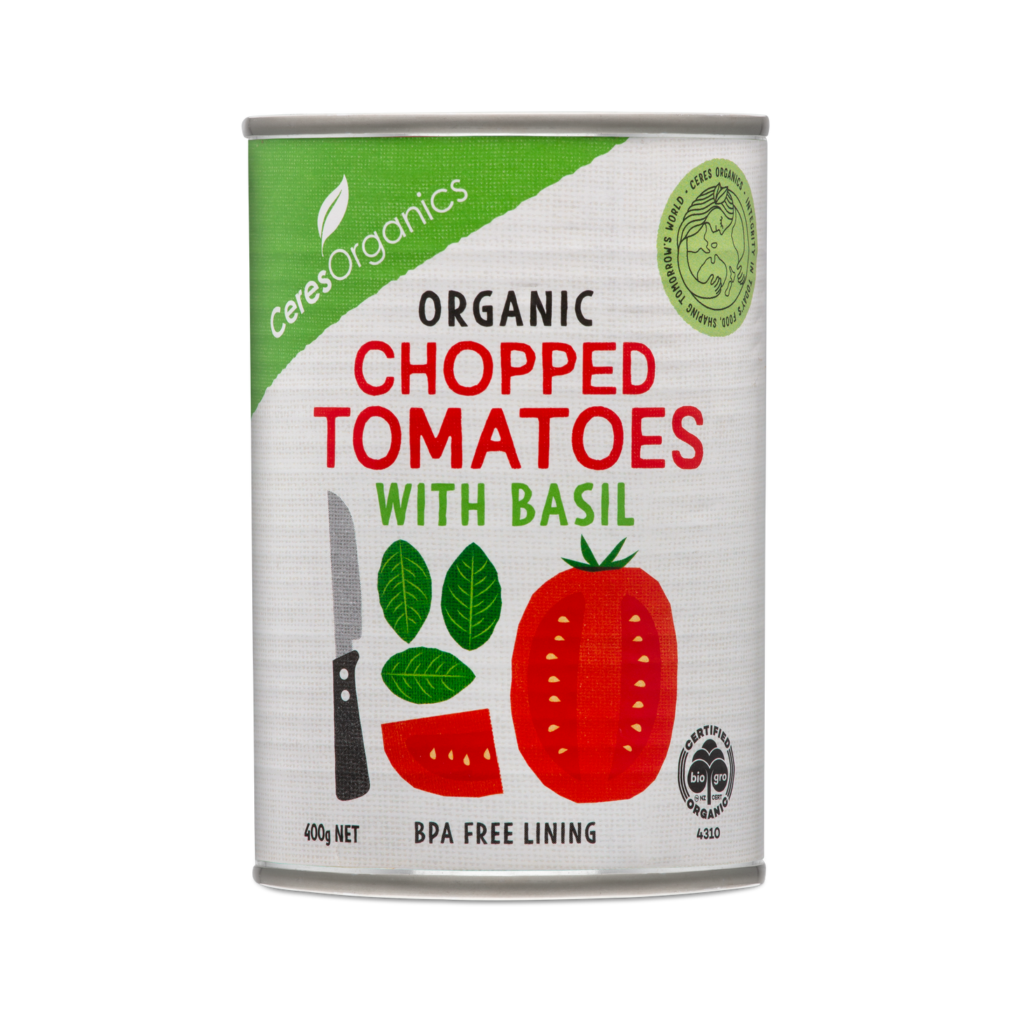 Ceres Organics Tomatoes Chopped With Basil 400g