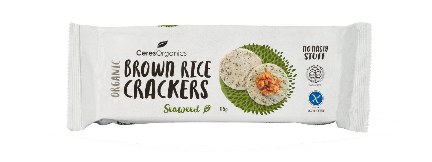 Ceres Organics Brown Rice Crackers Seaweed 115g