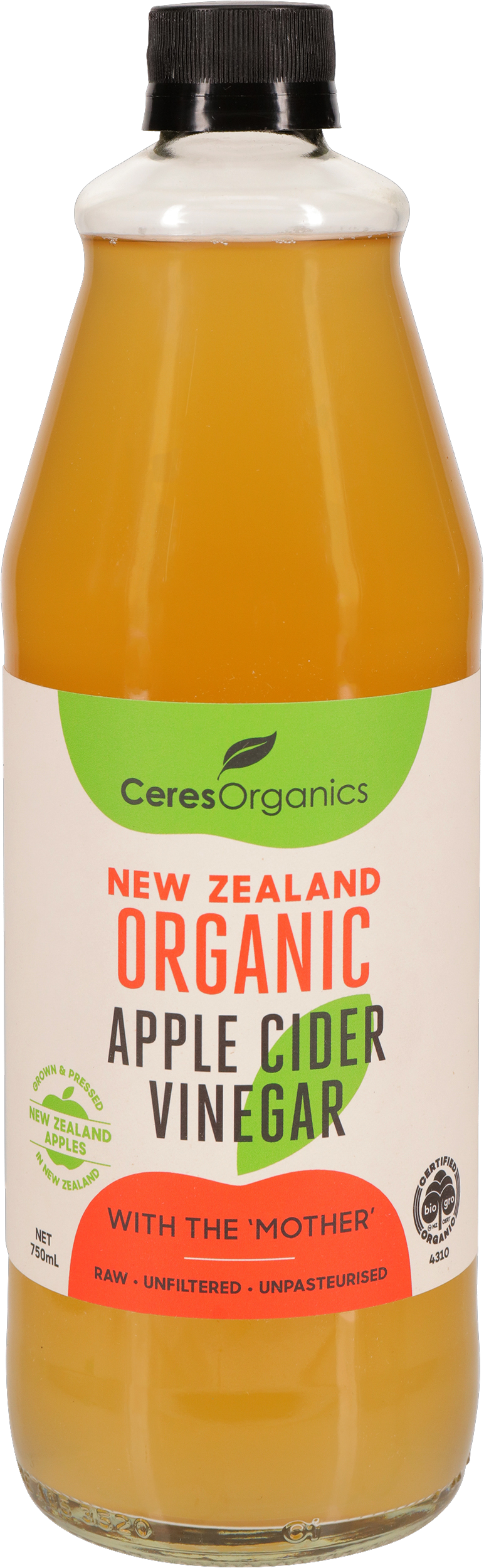 Ceres Organics Raw Apple Cider Vinegar Glass Bottle 750ml