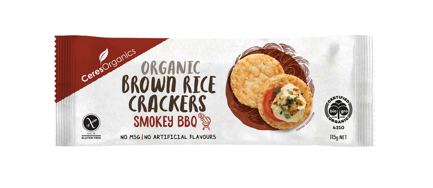 Ceres Organics Brown Rice Crackers Smokey BBQ 115g