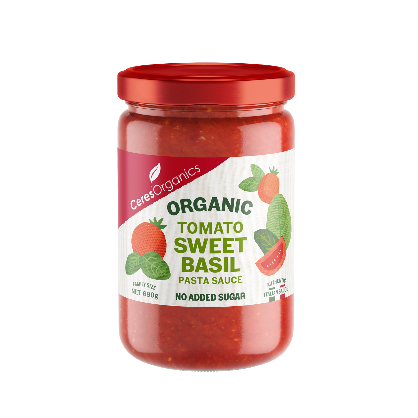 Ceres Organics Pasta Sauce Tomato Sweet Basil 690g