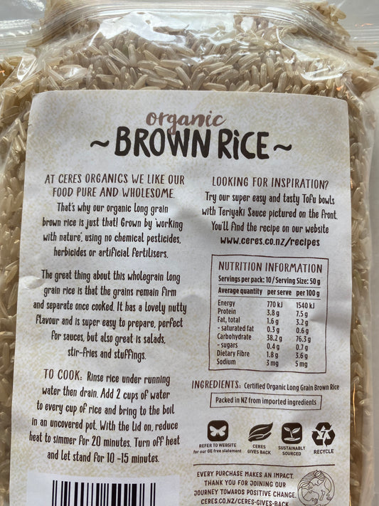 Ceres Organics Brown Long Grain Rice 500g