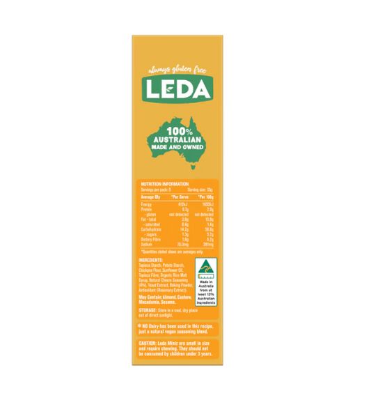 LEDA product packaging with nutritional information on an orange background