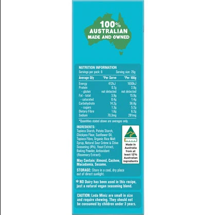 Nutrition label with '100% Australian Made and Owned' on a blue background