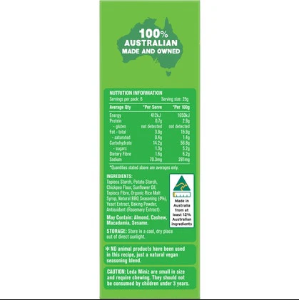 Green label with nutritional information and ingredients for a product made in Australia