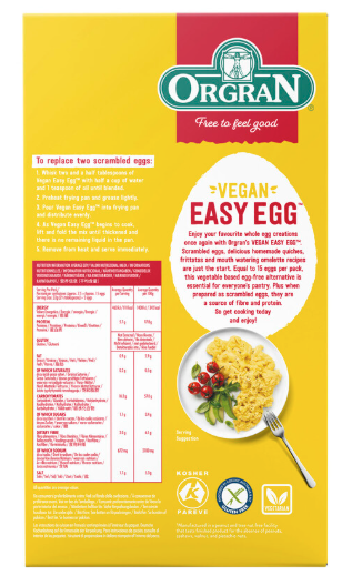 Orgran Vegan Easy Egg Mix 250gm Nutritioal Information