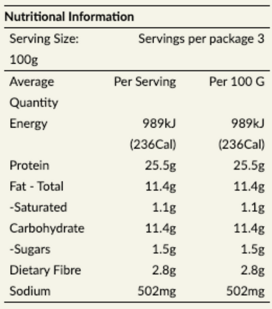 Nutritional information table for Plan*t Southern Fried Chick*n with serving size, servings per package, and detailed nutritional values.