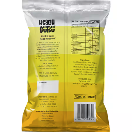 Health Guru Cauliflower Puffs Vegan Cheddar 56g