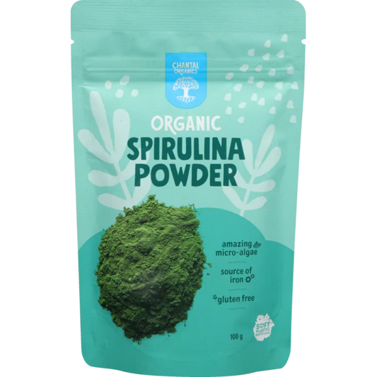 A package of Chantal Organic Spirulina Powder, 100gm.
