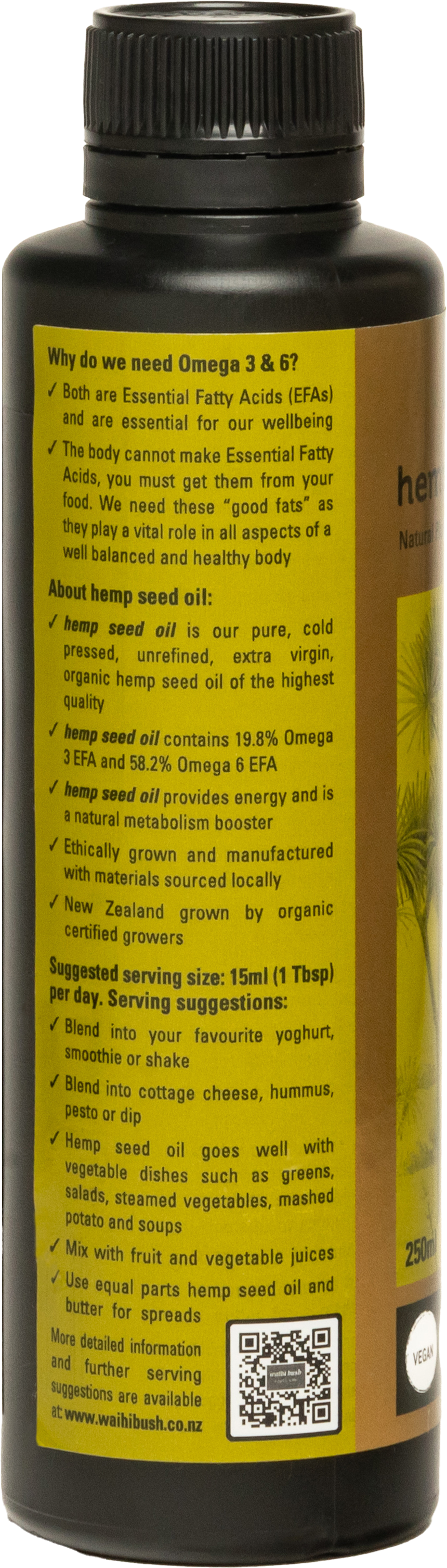 Waihi Bush Organic Hemp Seed Oil 250ml