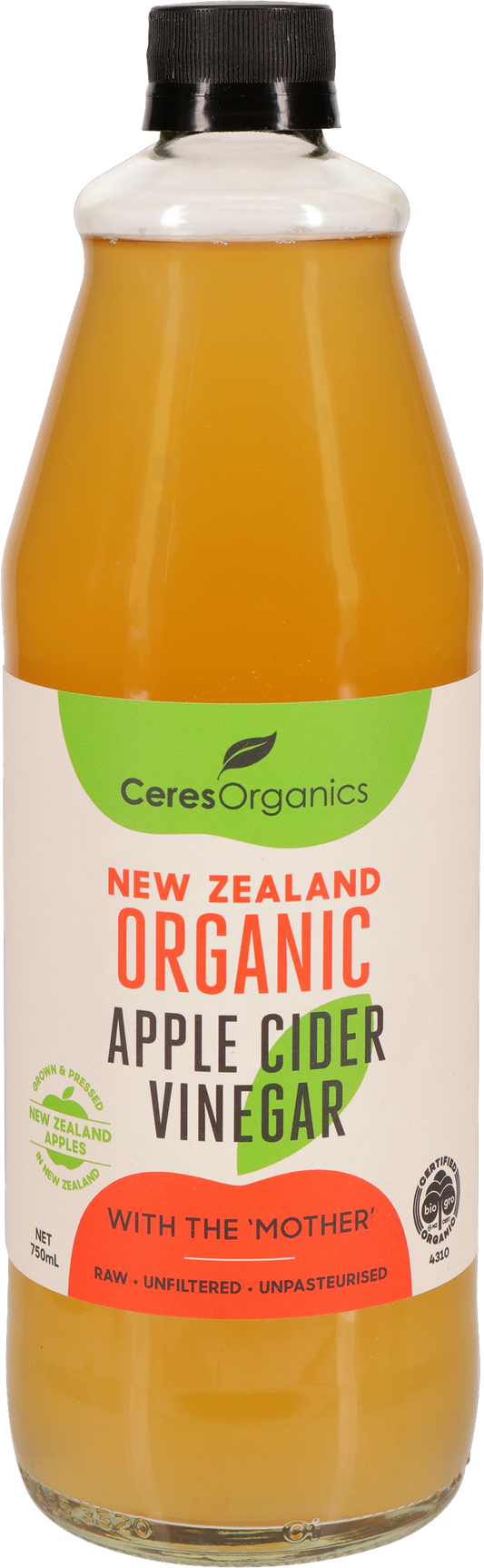 Ceres Organics Raw Apple Cider Vinegar Glass Bottle 750ml