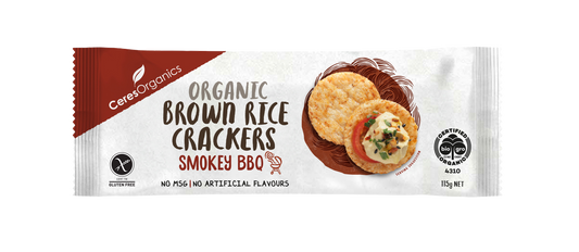 Ceres Organics Brown Rice Crackers Smokey BBQ 115g