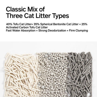 PIDAN 3-in-1 Blend Cat Litter (Tofu, Spherical Bentonite Clay,  Activated Carbon Infused Tofu)