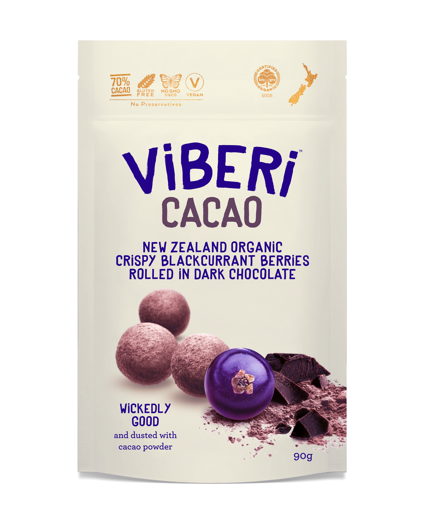CACAO 70% Organic Dark Chocolate Rolled Blackcurrants 90gm