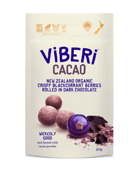 CACAO 70% Organic Dark Chocolate Rolled Blackcurrants 90gm