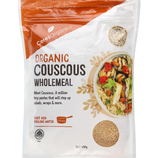 Ceres Organics Organic Couscous Wholemeal packaging on a white background