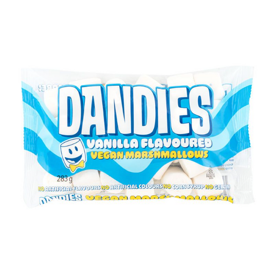 Pack of Dandies Vanilla Flavoured Vegan Marshmallows on a white background