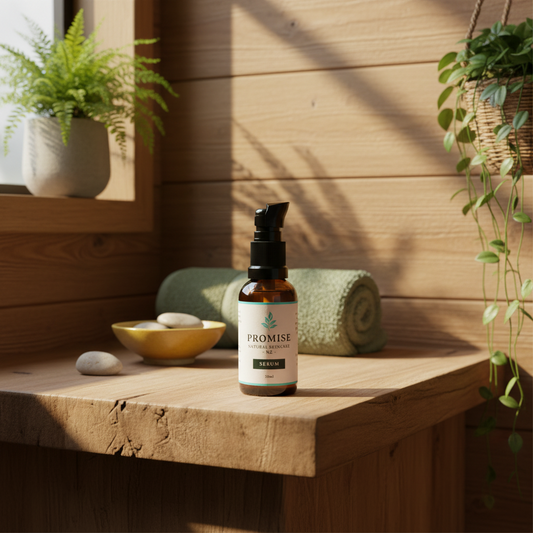 Hemp Farm Promise® Skin Renewal Serum  bottle with 'Promise Natural Skincare NZ' label on a light gray background
