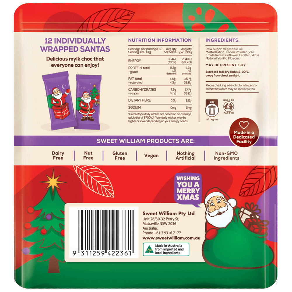 Sweet William Choc Santa 12 Pack 155gm
