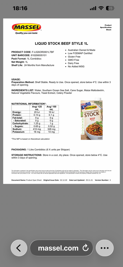 Massel Beef Style Liquid Stock 1 Litre