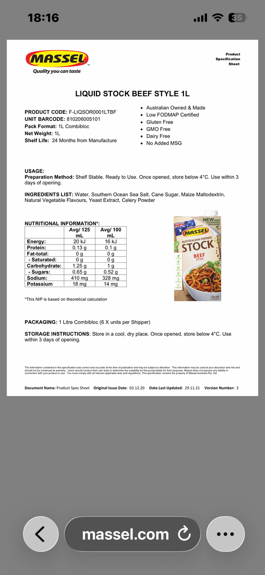 Massel Beef Style Liquid Stock 1 Litre