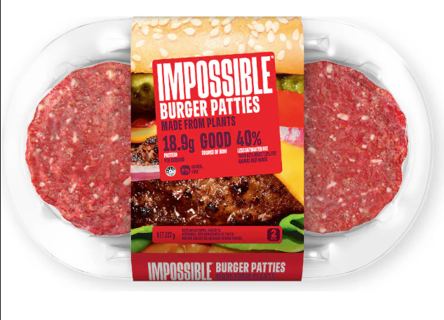 Impossible Burger Patties packaging with two patties on a white background