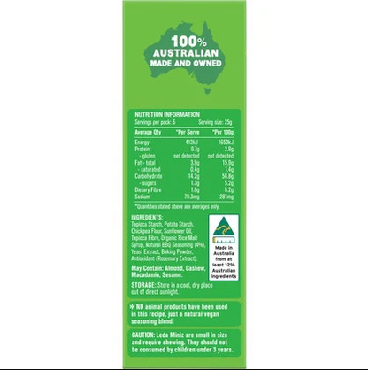 Green label with nutritional information and ingredients for a product made in Australia