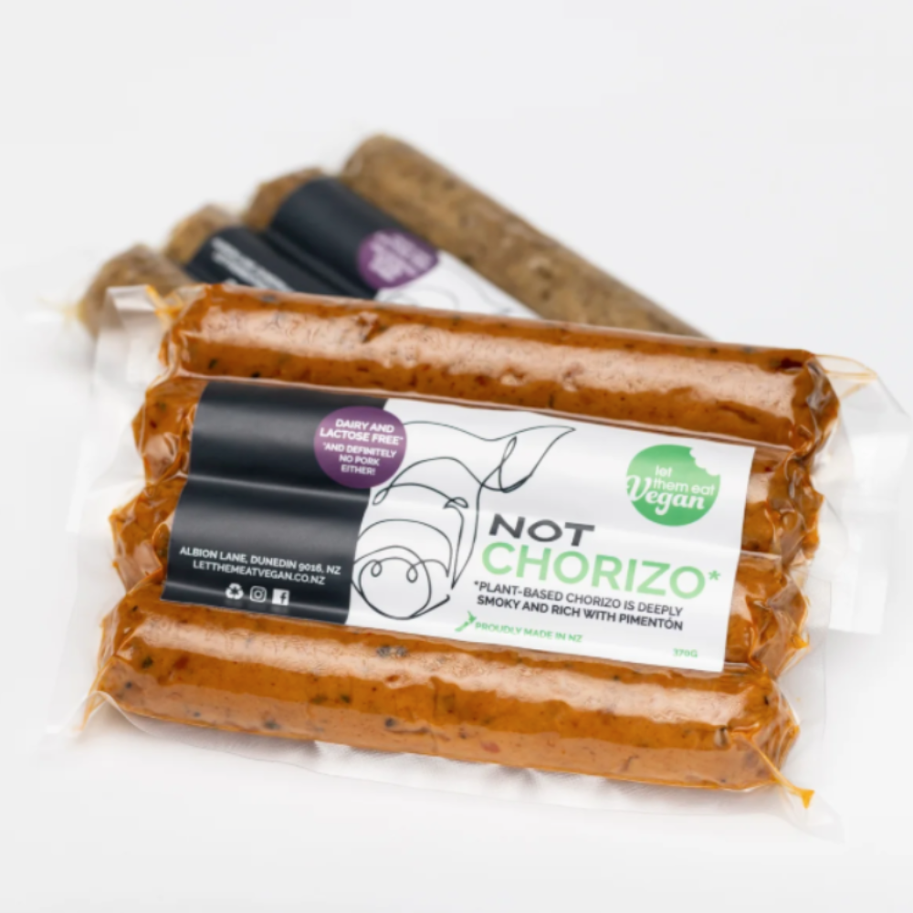 Packaged vegan product labeled 'Not Horizo' on a white background