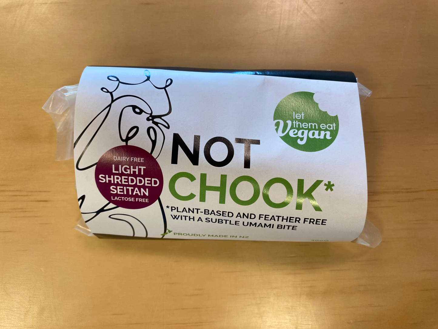 Let them eat vegan 'Not Chook' on a wooden surface