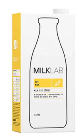 MilkLab Soy milk with a white container and yellow label on a white background