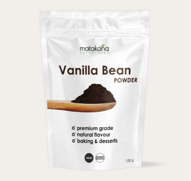 Matakana Vanilla Bean Powder packaging on a white background