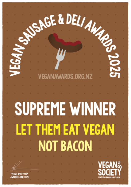 Vegan Sausage & Deli Awards 2025 poster with text and graphics on a brown background