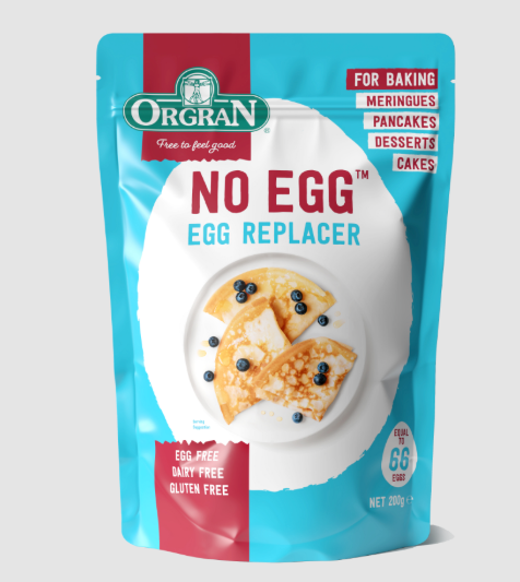Orgran No Egg Egg Replacer packaging  on a gray background