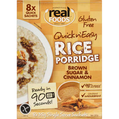 Real Foods Rice Porridge Brown Sugar Cinnamon 280gm (8x35gm)