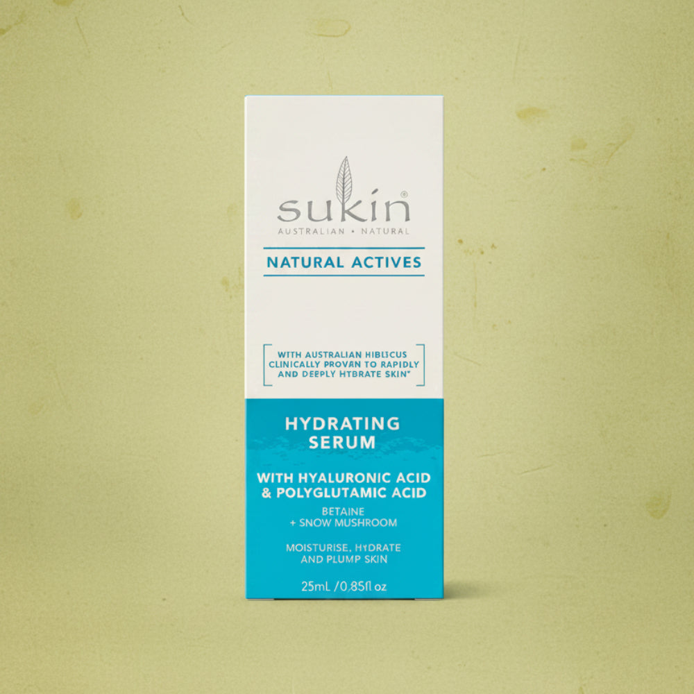 Sukin Natural Actives Hydrating Serum packaging on a white background