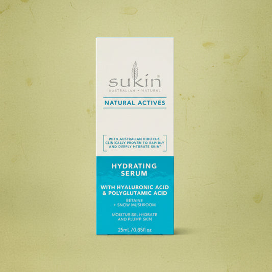Sukin Natural Actives Hydrating Serum packaging on a white background