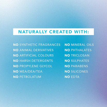 List of ingredients not used in a product on a gradient blue background