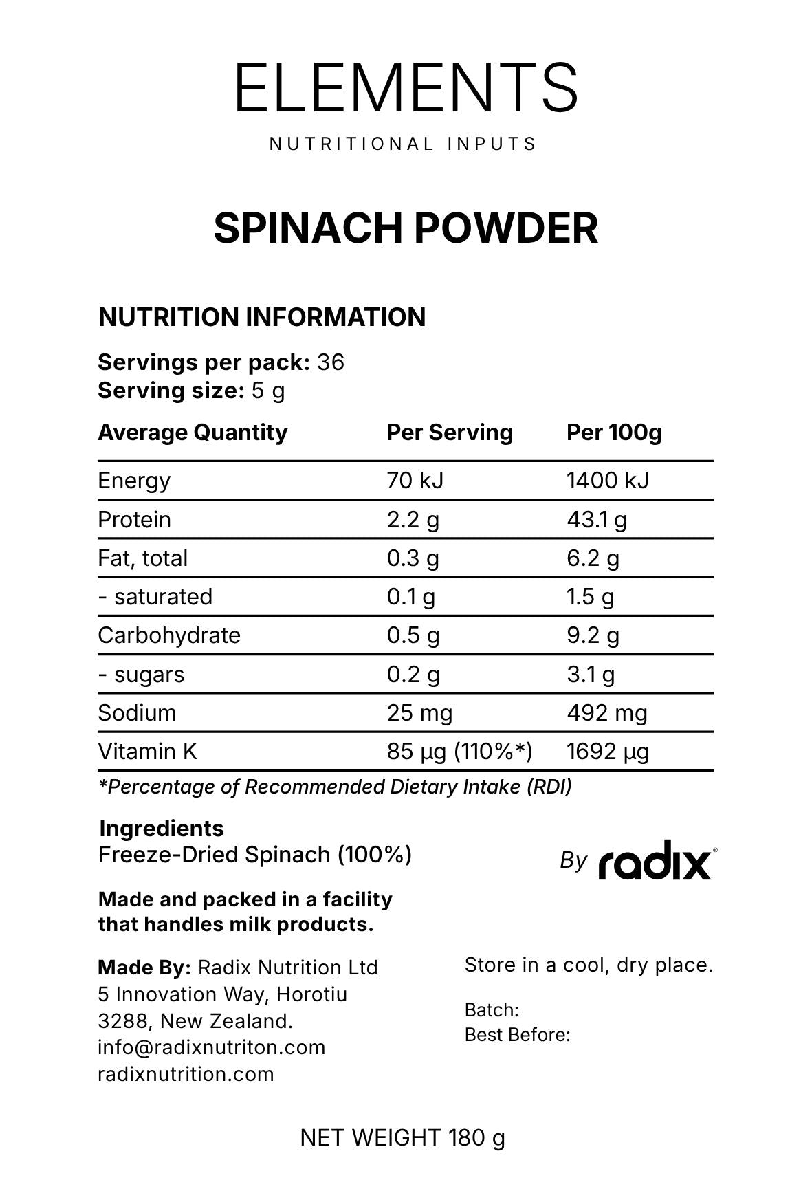 Spinach Powder 180 g