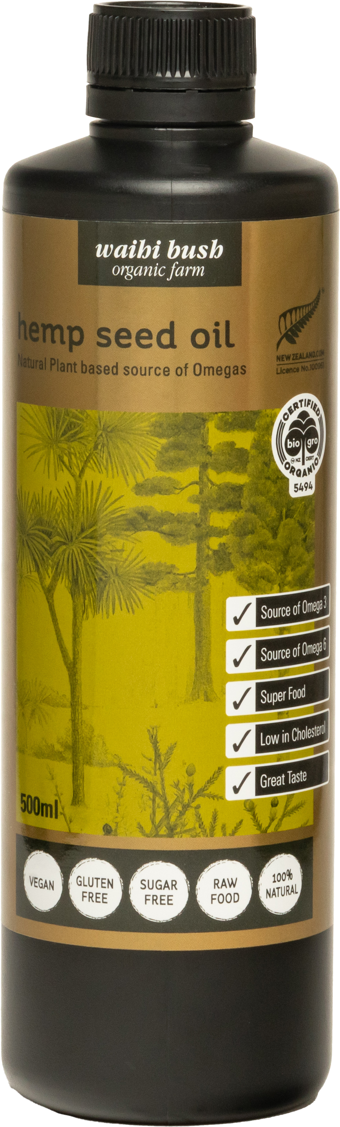 Waihi Bush Organic Hemp Seed Oil 500ml