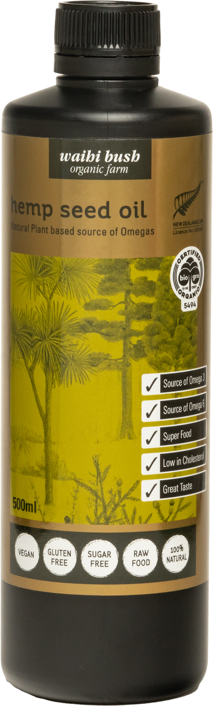 Waihi Bush Organic Hemp Seed Oil 500ml