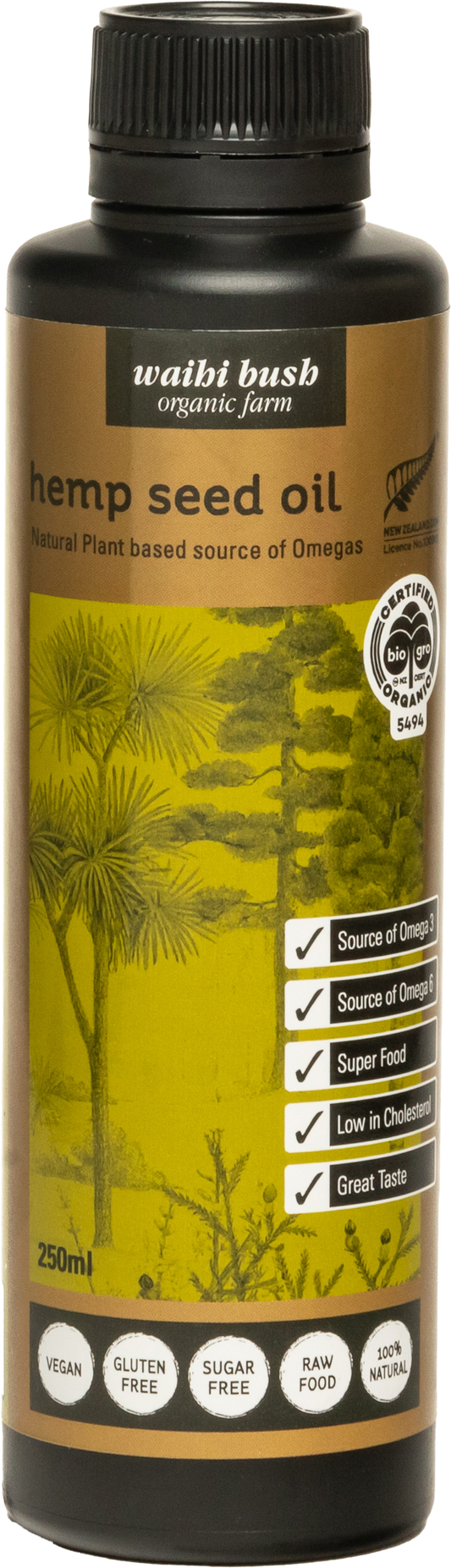 Waihi Bush Organic Hemp Seed Oil 250ml