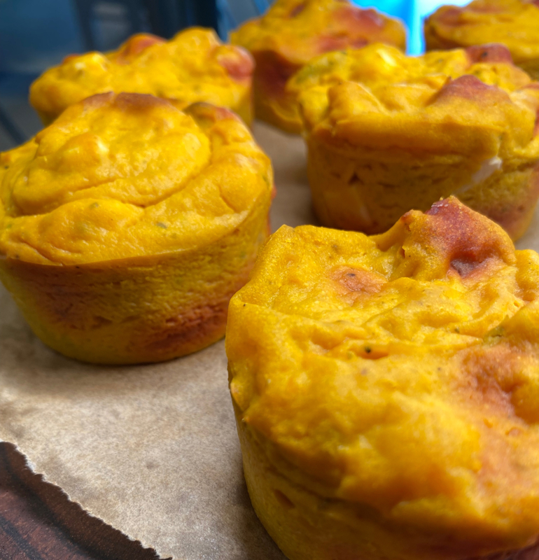 PBCafe vegan roast pumpkon & feta quiche muffins