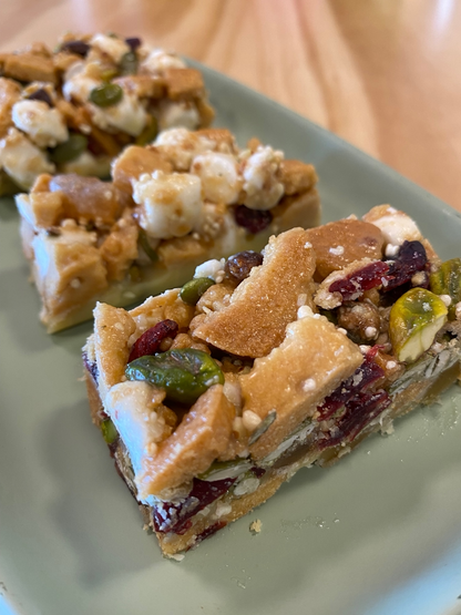 PBCafe gluten free vegan festive pistachio, ginger & cranberry rocky road