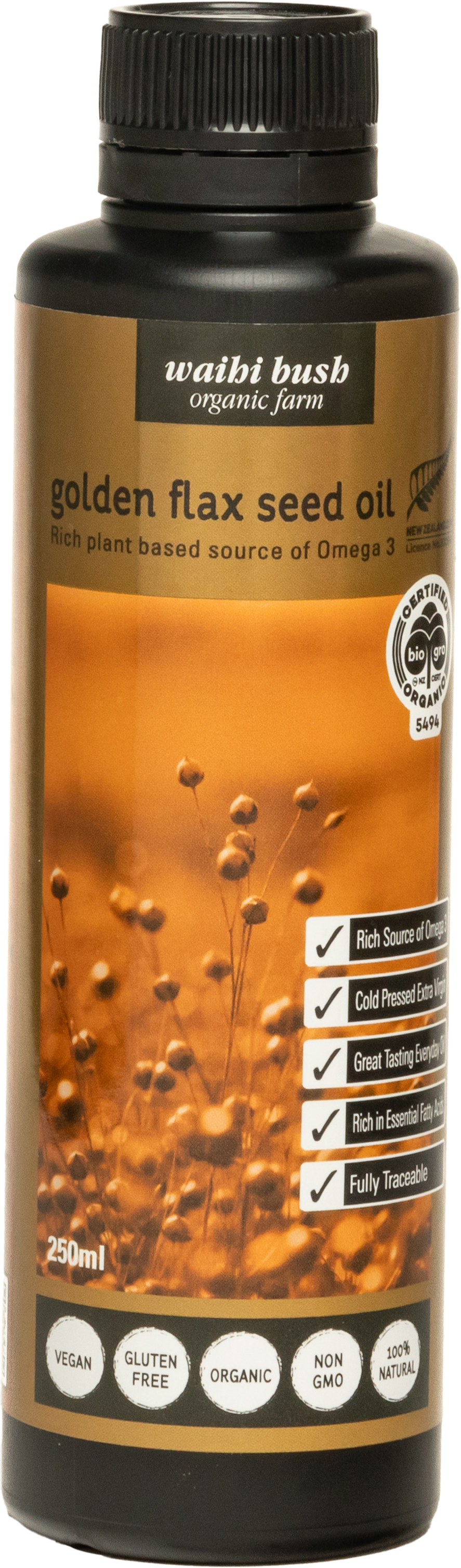 Waihi Bush Organic Golden Flax Seed Oil 250ml