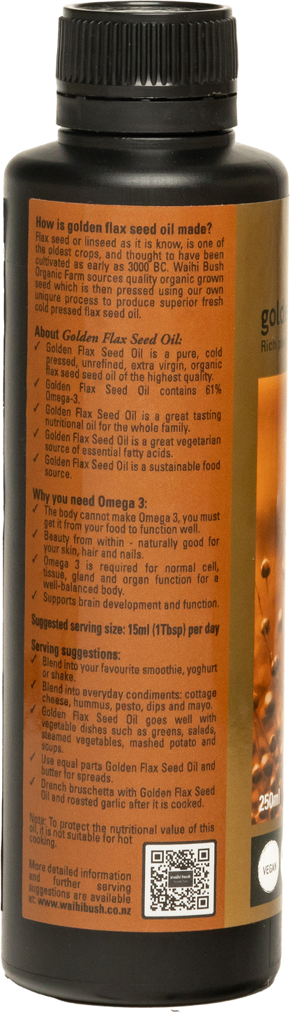 Waihi Bush Organic Golden Flax Seed Oil 250ml
