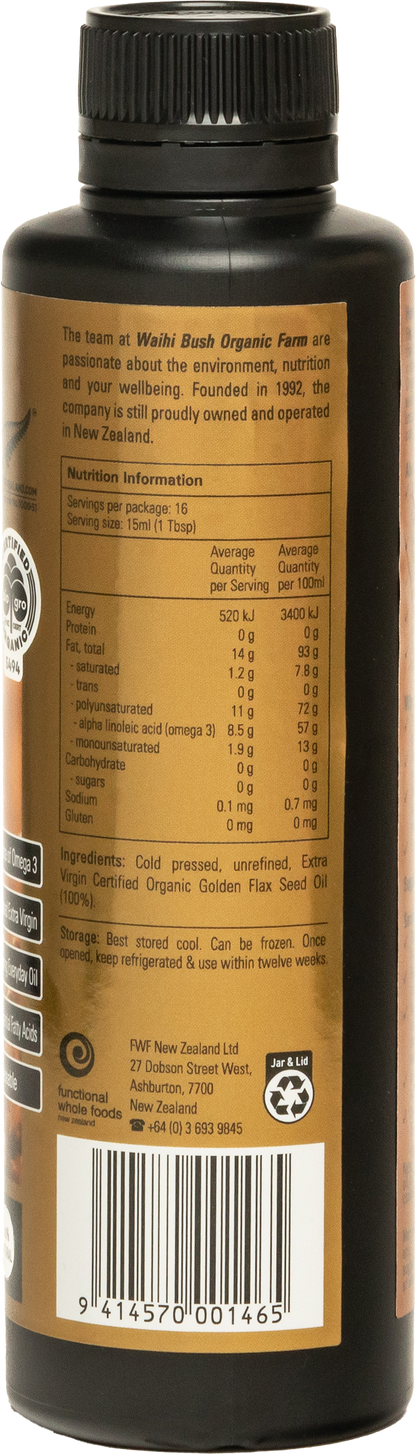 Waihi Bush Organic Golden Flax Seed Oil 250ml