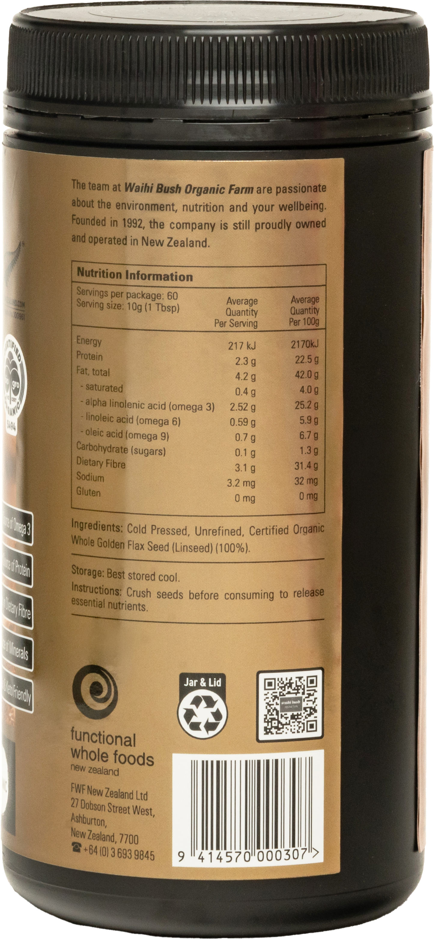 Waihi Bush Organic Golden Linseed 600g