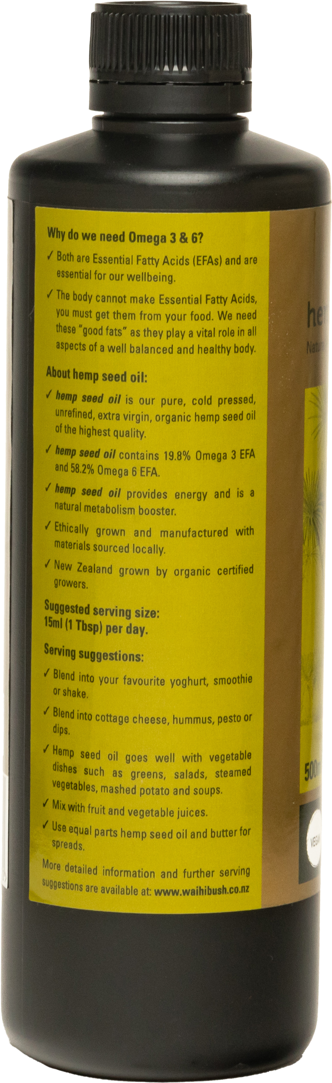 Waihi Bush Organic Hemp Seed Oil 500ml