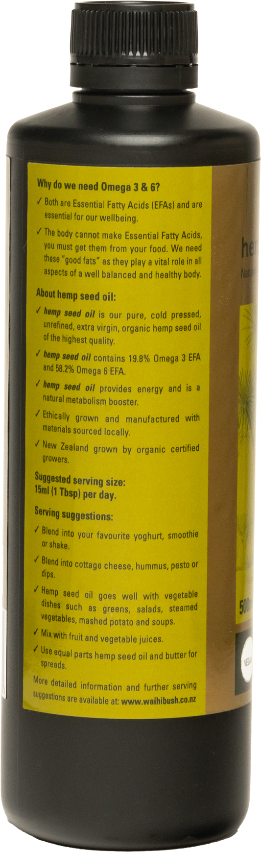 Waihi Bush Organic Hemp Seed Oil 500ml