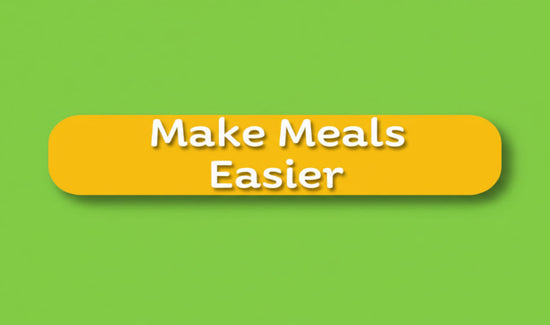 A yellow rounded rectangular button with the words 'Make Meals Easier' in white text, centered on a bright green background.